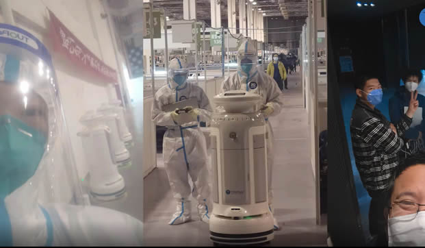 上海世博展覽館方艙醫(yī)院使用的消毒機器人